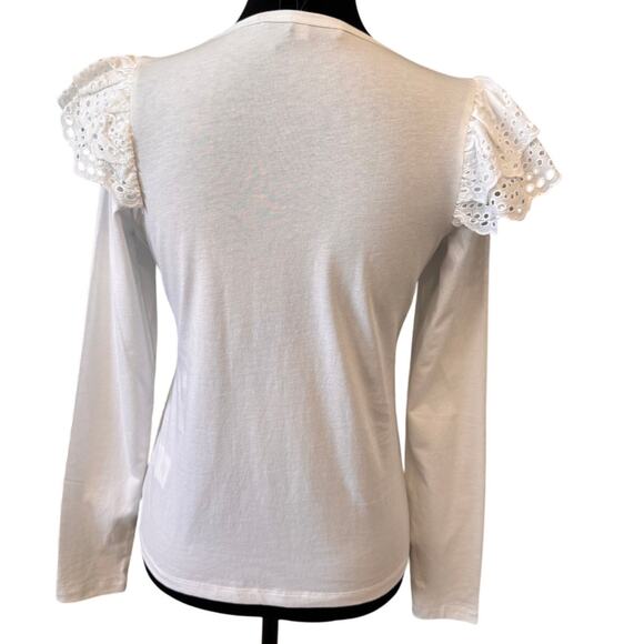 JOE'S JEANS Women's White Eyelet Ruffle Long Sleeve Top Size XS - Picture 4 of 8